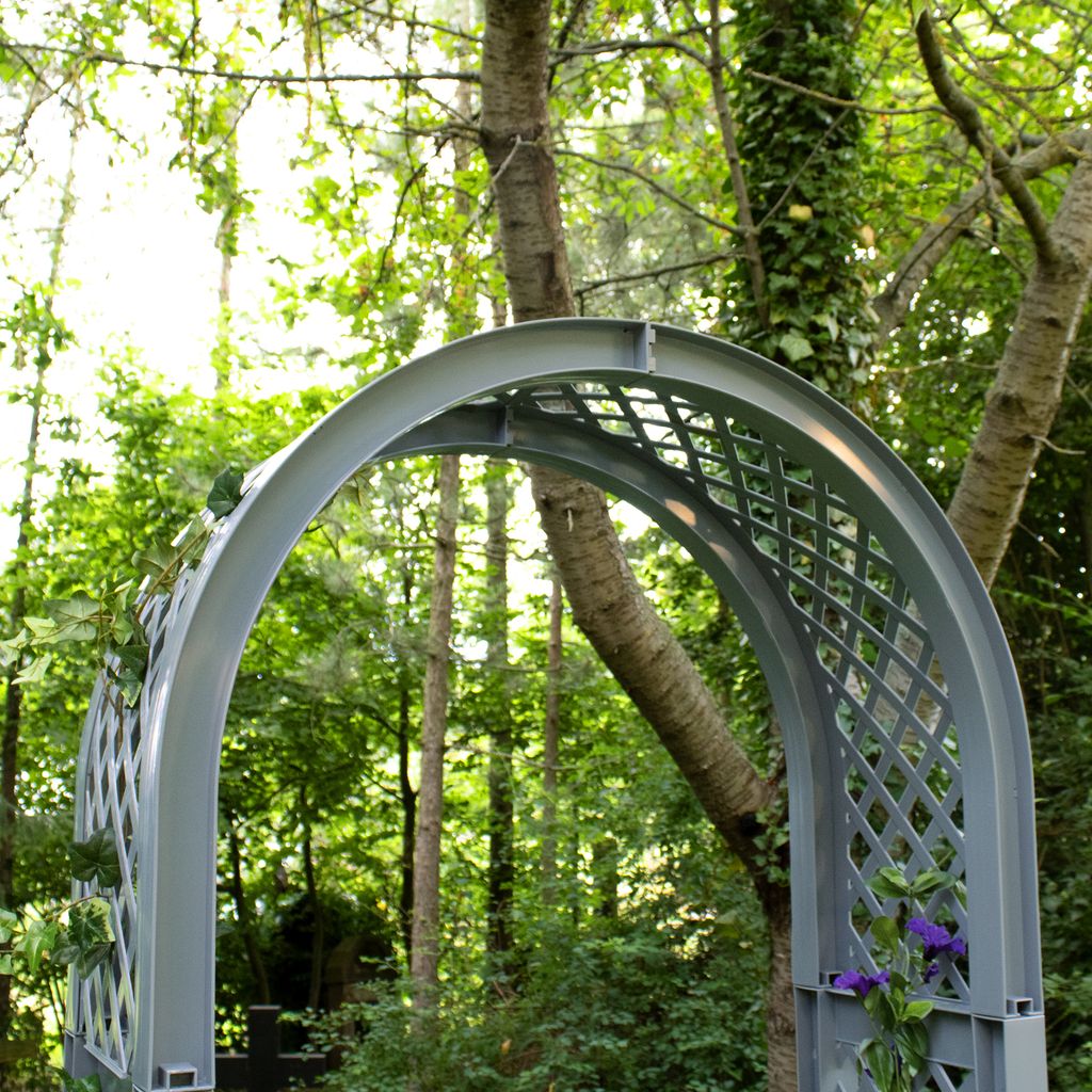 Rosenbogen mit Pflanzkasten NYVIGreen 174x43x207 cm – Spalier mit Blumenkasten aus wetterfestem & recyceltem Kunststoff, Farbe:Grau