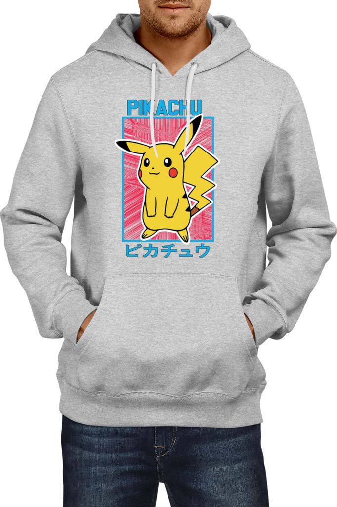 Herren Kapuzenpullover Japan Manga Anime Comics Pokemon 034, Man M / Grau