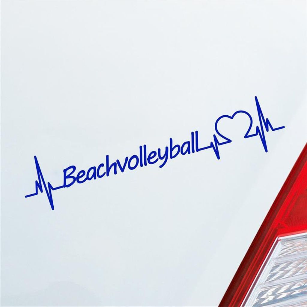 Auto Aufkleber Beachvolleyball Herzschlag Strand Ballsport Sport Liebe 19x4 cm Dunkelblau Sticker Heckscheibenaufkleber