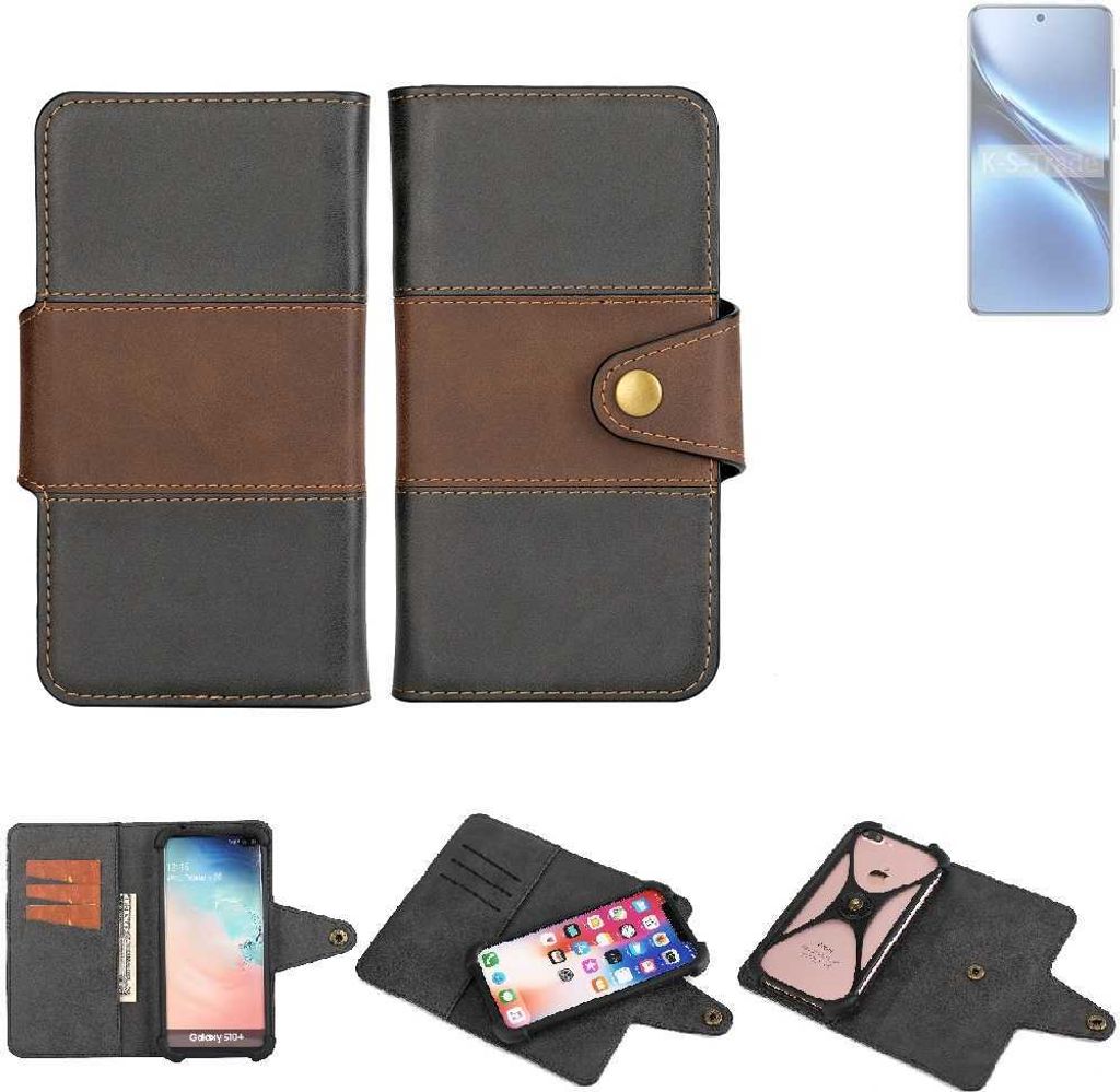 K-S-Trade Handyhülle Schutzhülle Hülle Bookstyle Wallet-Case kompatibel mit Vivo X200 Pro Bumper Rundumschutz schwarz-braun 1x