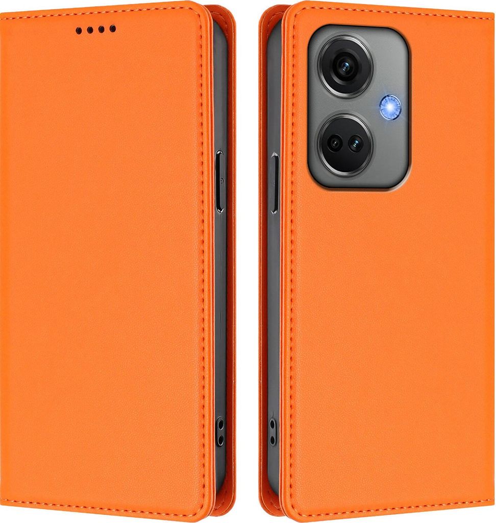Handyhülle für OnePlus Nord CE3, Kunstleder Klapphülle Stoßfeste Magnetische Hülle mit Ständer Orange