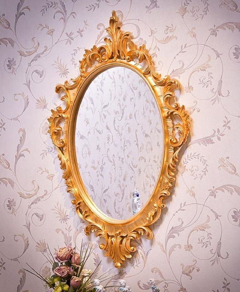 Casa Padrino Luxus Barock Spiegel Gold H. 109 cm - Ovaler Barockstil Wandspiegel - Italy