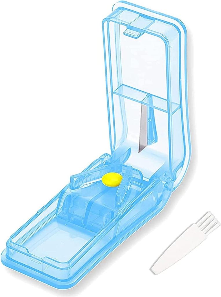 Pillensnijder - Tabletten schneider 2-in-1 für das Schneiden und Hacken von kleinen und großen Tabletten mit Aufbewahrungsfach für Pillen - blau...