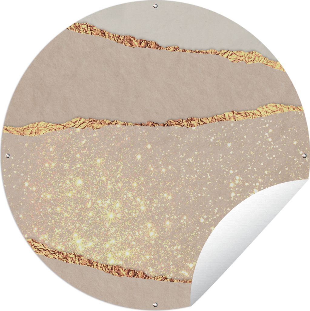 MuchoWow Gartenposter Outdoor-Poster Rund Glitzer - Luxus - Gold - Abstrakt Ø 150 cm Gartendeko Rundes Poster draußen
