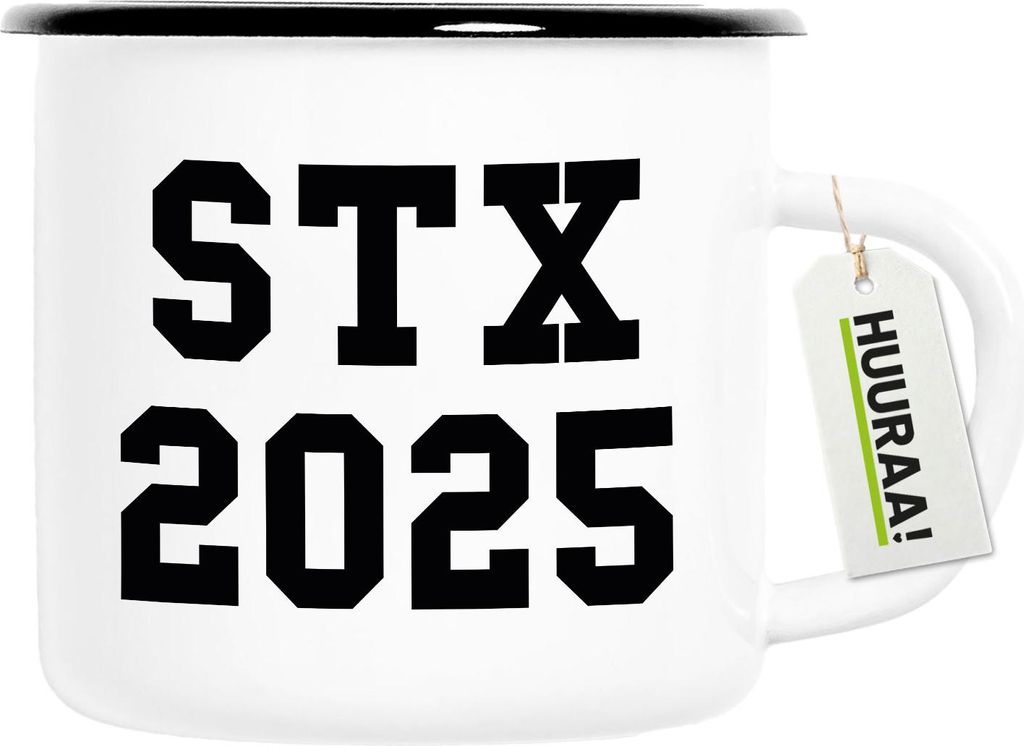Huuraa Emaille Tasse STX 2025 Abschluss Dänemark 300ml Vintage Campingbecher Geschenkidee