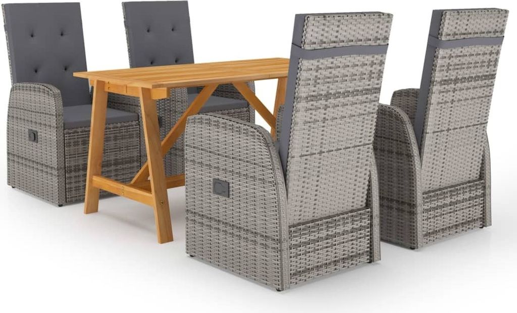 Garten-Essgruppe Grau 5-tlg. für 4 Personen, Tisch 140x70 cm, verstellbare Stühle