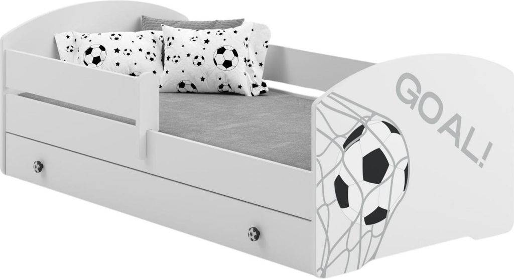 Kinderbett 140x70 weiß mit Schublade Fußball