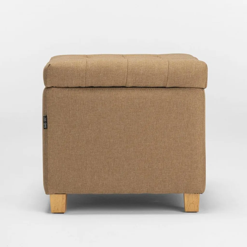 Tabouret de rangement beige avec coussin matelassé café pour salon