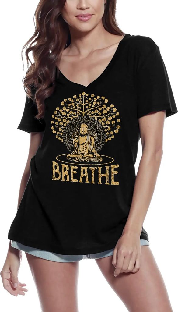 Damen Grafik T-Shirt V-Ausschnitt Breathe buddha yoga - spirituelle Meditation – Breathe Buddha Yoga - Spiritual Meditation – Öko-Verantwortlich