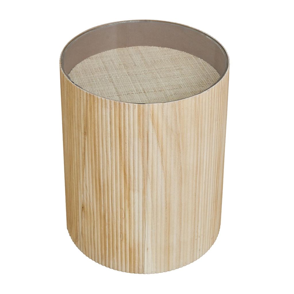 SVITA CARLO Beistelltisch Rund Wohnzimmertisch 39x48cm (Ø x H) Rattan-Optik Paulownia Holz Natur