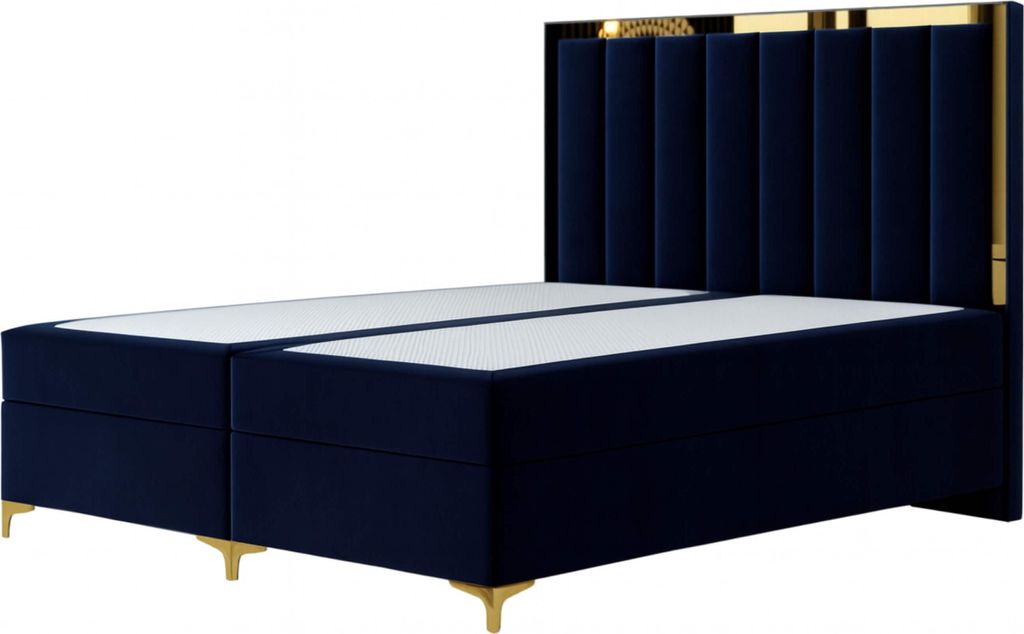 Moebelpaket Bett 180x200 cm mit Bettkasten, Boxspringbett mit Pocket-Matratze, Eleganter Magic Velvet-Stoffbezug, Kollektion Bahama, Dunkelblau