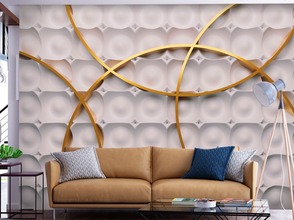 Vlies Fototapete 3D Effekt 400x280 cm Tapeten Wandtapete XXL geometrische Muster rosa gold n-A-1614-a-a