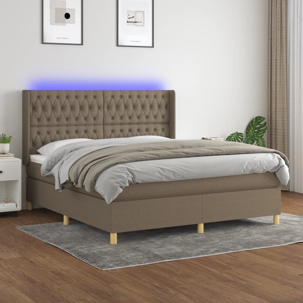 The Living Store Boxspringbett mit Matratze & LED Taupe 180x200 cm Stoff