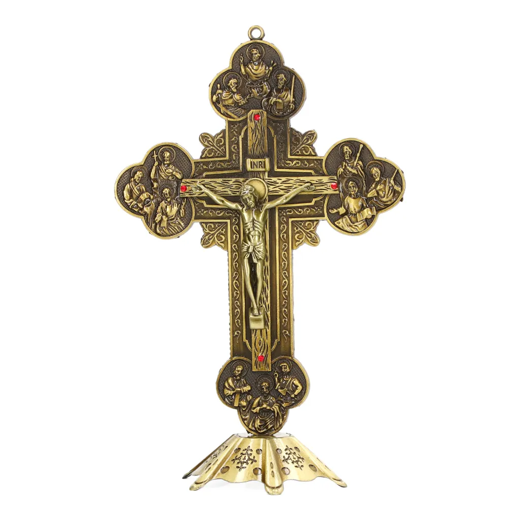Crucifix en Bronze Stable et Robuste : Le Cadeau Catholique Idéal Vintage