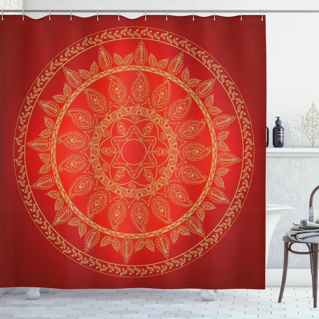 Tenda Doccia Etnica Rossa 175x220 cm - Design Mandala Arabescato