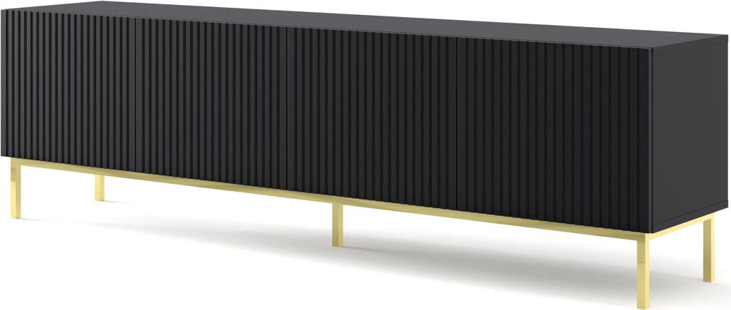 FURNLUX Tv-ständer Ravenna B Schwarz Und Gold 200cm / Hauptfarbe: Schwarz / Abmessungen: 200 x 58 x 42 cm