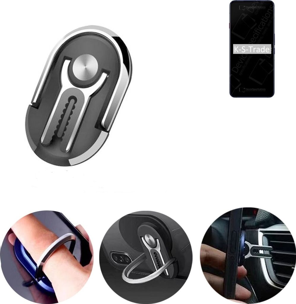 K-S-Trade 3in1 Smartphone-Ring Handy-Ring kompatibel mit nubia Red Magic 7 Pro Fingerhalterung Handyring Tischständer Lüftungsgitter-Halterung