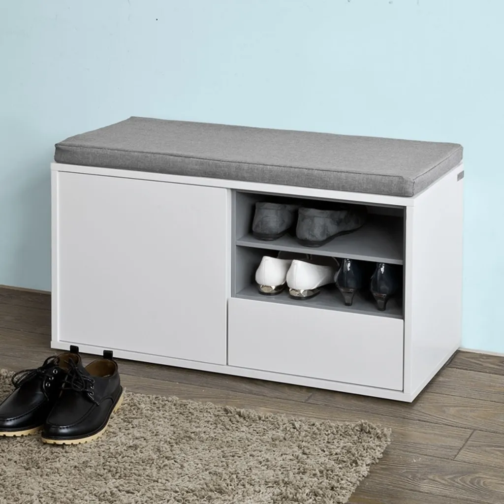 SoBuy FSR37-W Banc à chaussures avec coussin d'assise blanc en bois