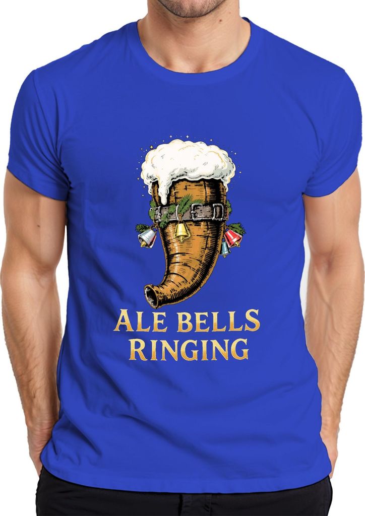 Ale Bells Ringing Weihnachtsbier Bierhorn Festlich Retro Herren T-Shirt, Blau, 3XL