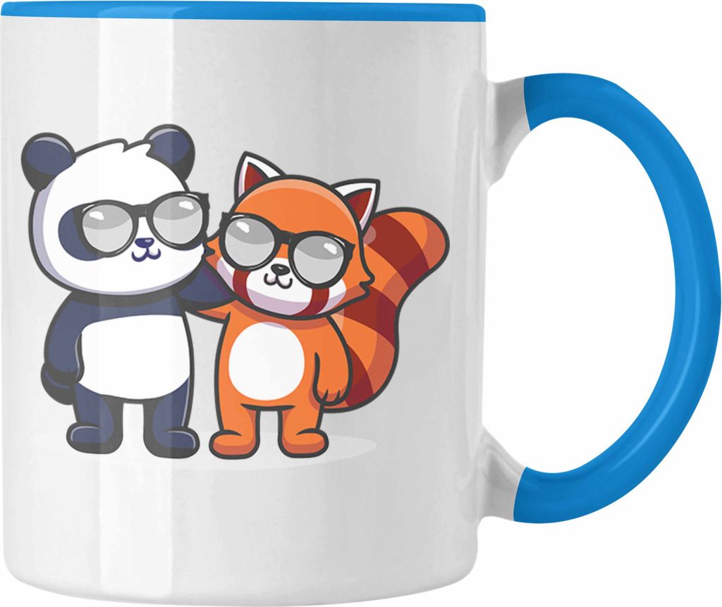 Trendation - Freunde Roter Panda Tasse Musik Kinder Geschenkidee für Jungs Mädchen Lustige Grafik (Blau)