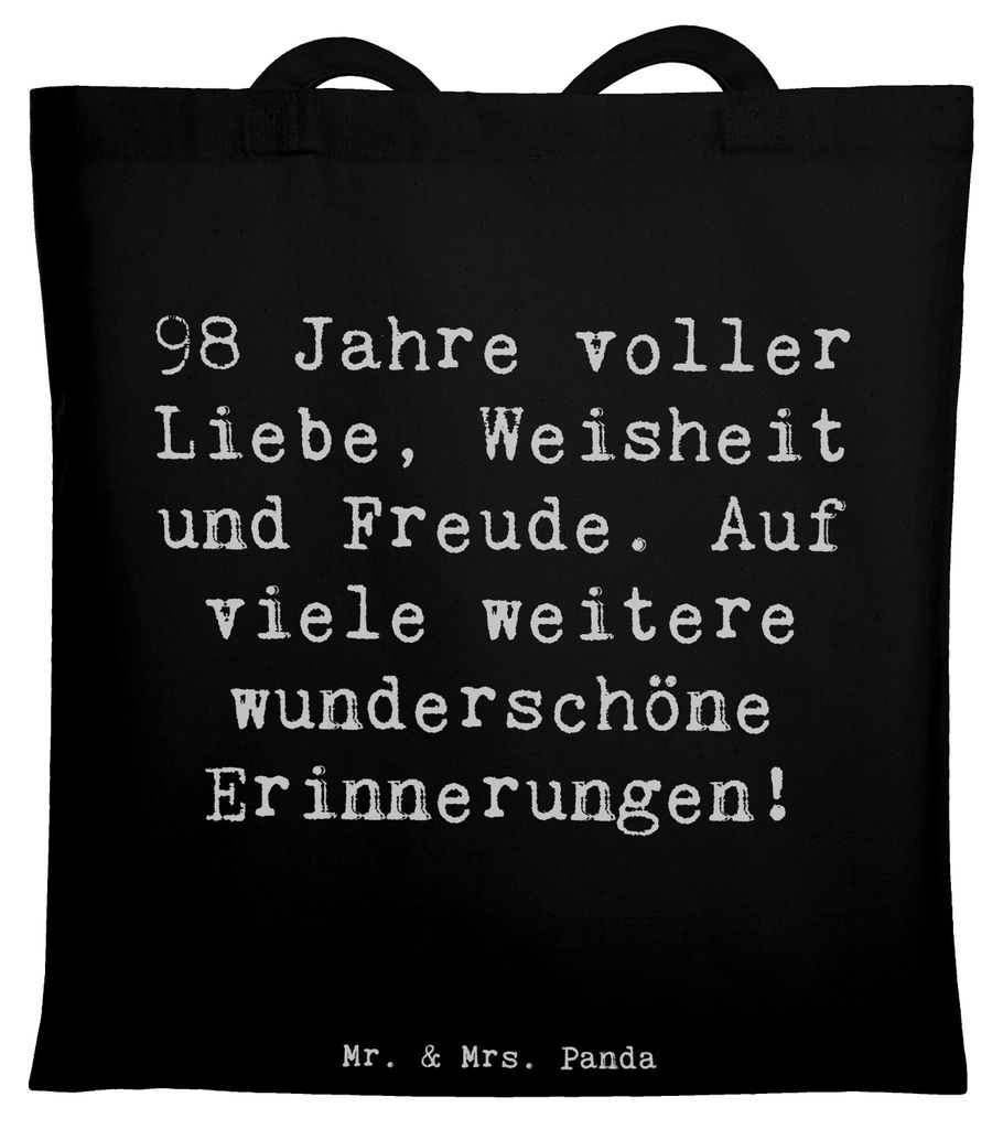 Mr. & Mrs. Panda Tote Bag Spruch 98. Geburtstag Freude - Schwarz - Geschenk, Geburtstagsgeschenk, Jutebeutel, Laptoptasche, Alter, Tragetasche, 98 ...