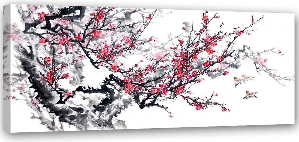 Leinwandbild japanische kirschblüten 120x40 cm Feeby grau wandbild bereit zum aufhängen