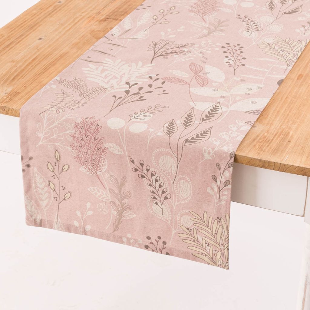 Tischläufer Soft Calming Leaves rosa 40x160cm von SCHÖNER LEBEN