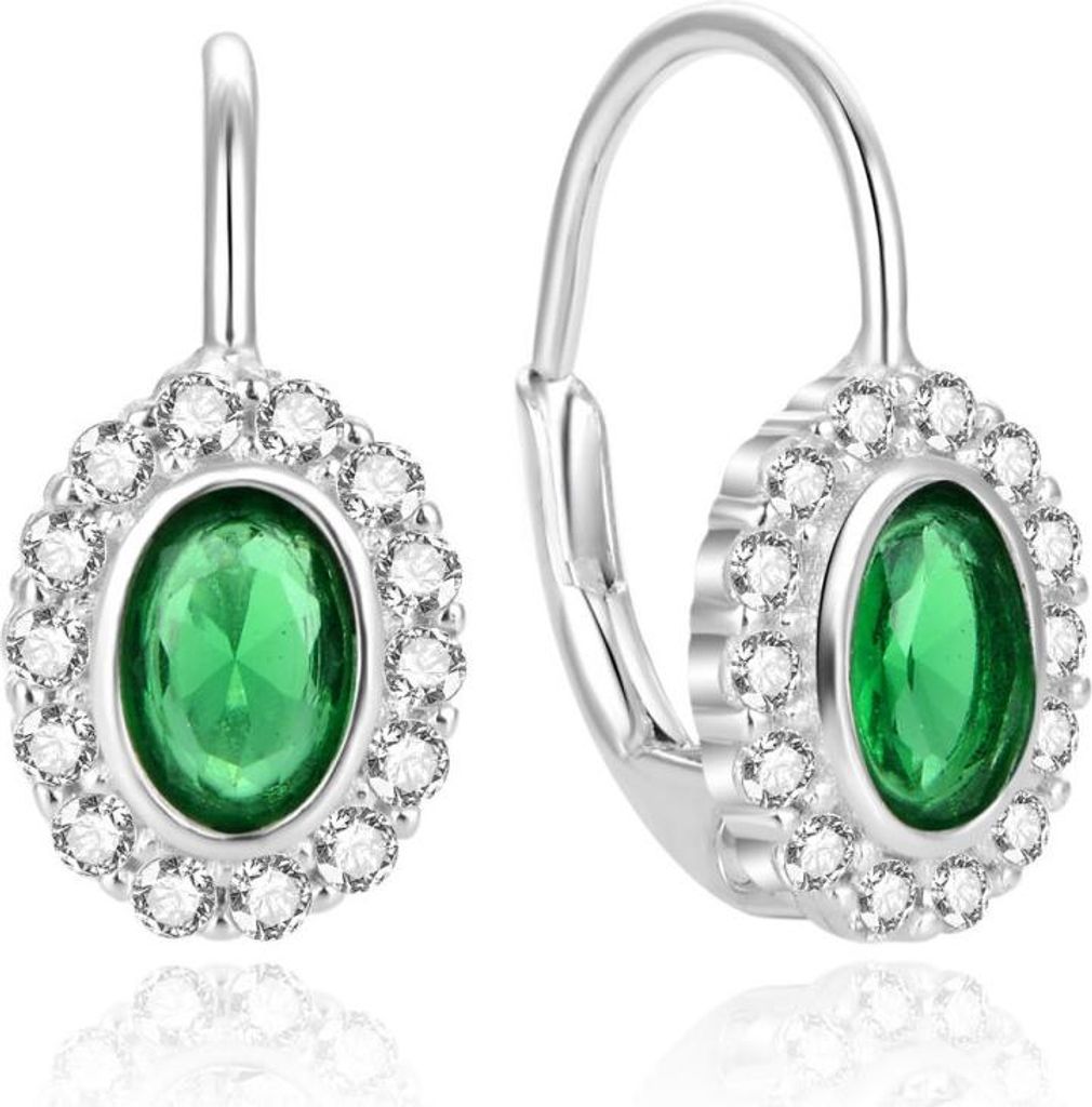 Fashion silver earrings with green zircons AGUC1810L