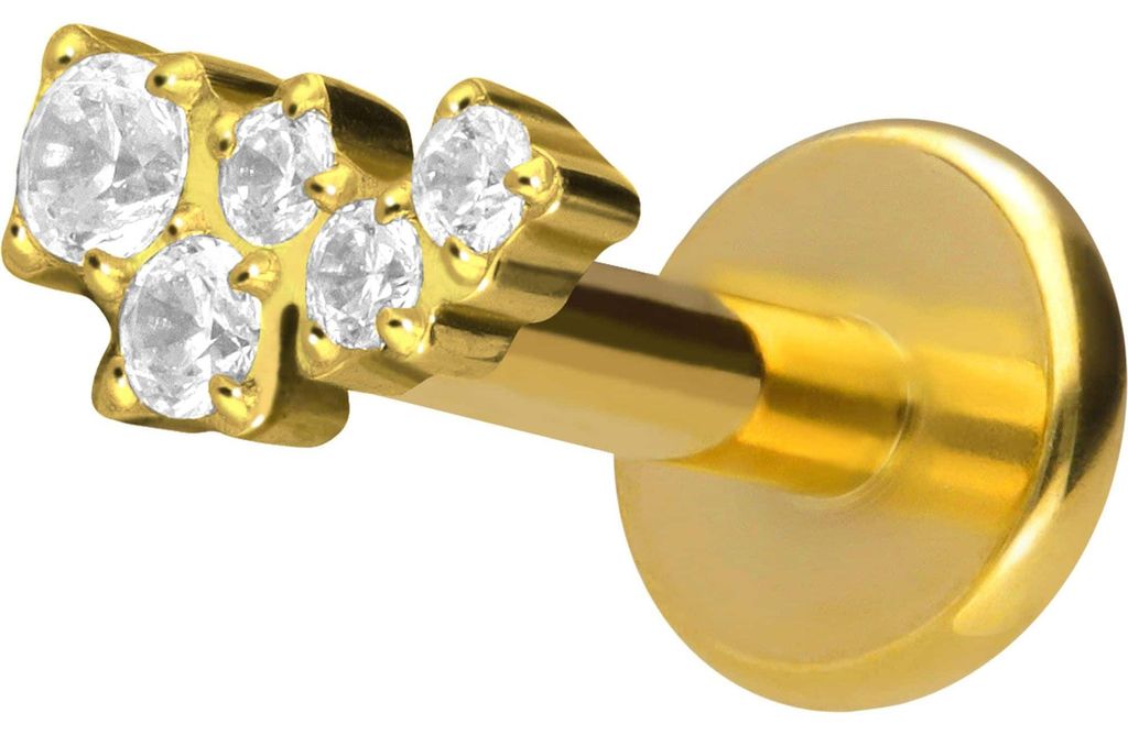 Ohrpiercing, Nasenpiercing Titan Labret mit Innengewinde KRISTALLWOLKE Gold Stablänge: 5mm | Stabstärke: 1,2mm