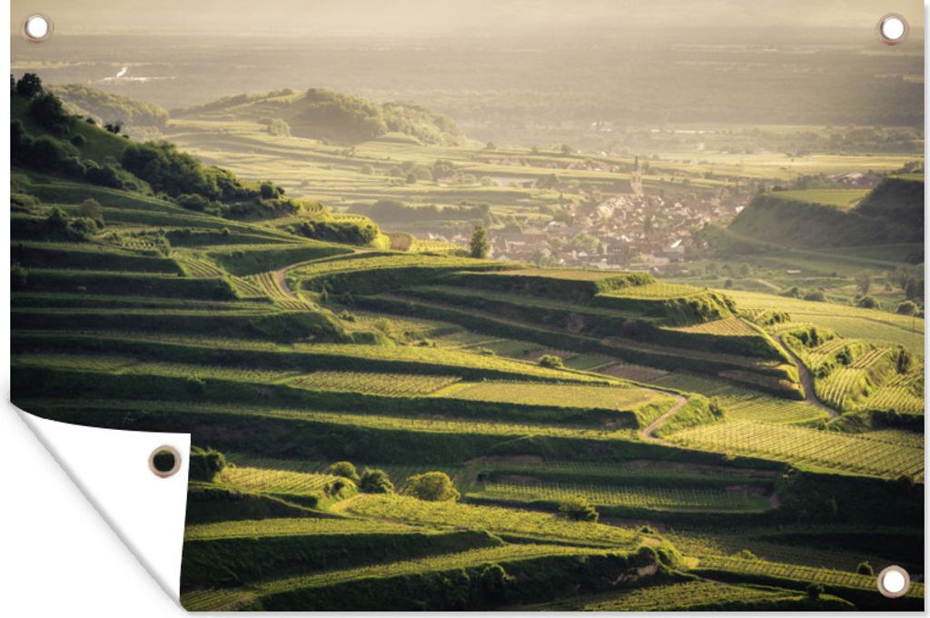 MuchoWow 90x60 cm Outdoor-Poster Gartendeko Sichtschutz Garten Poster für den Garten Blick auf einen Sonnenuntergang