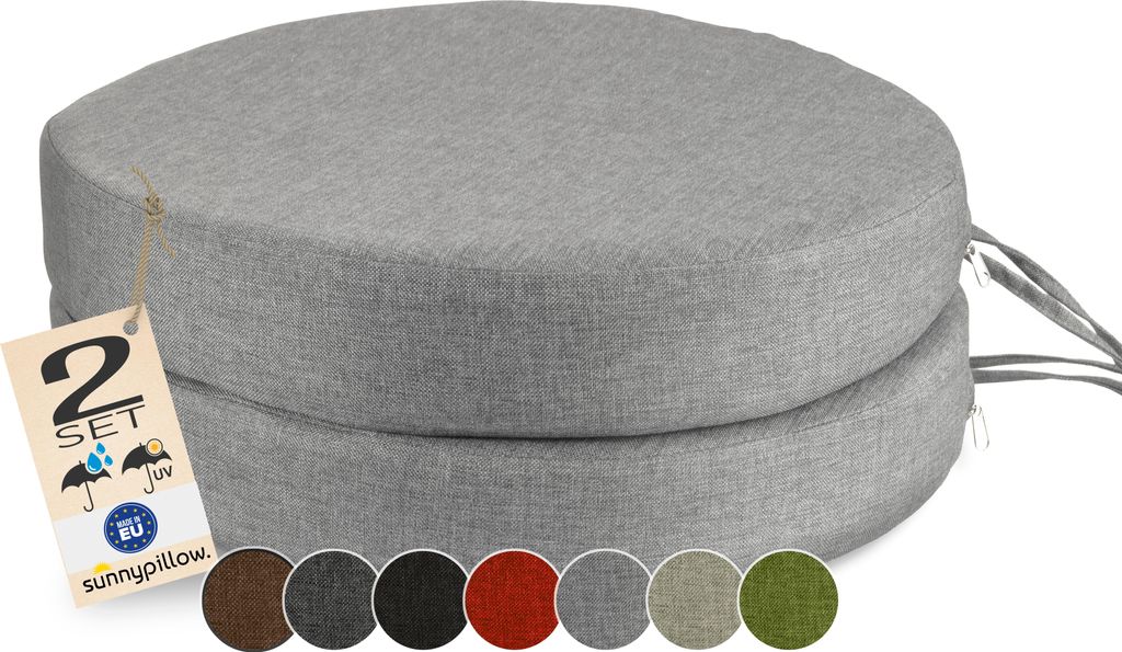 sunnypillow 2er Set Stuhlkissen 40 x 40 cm wasserdicht UV-lichtecht 7cm dick - Outdoor Polsterauflage mit Bändern - Auflage für Stühle,Bänke -...