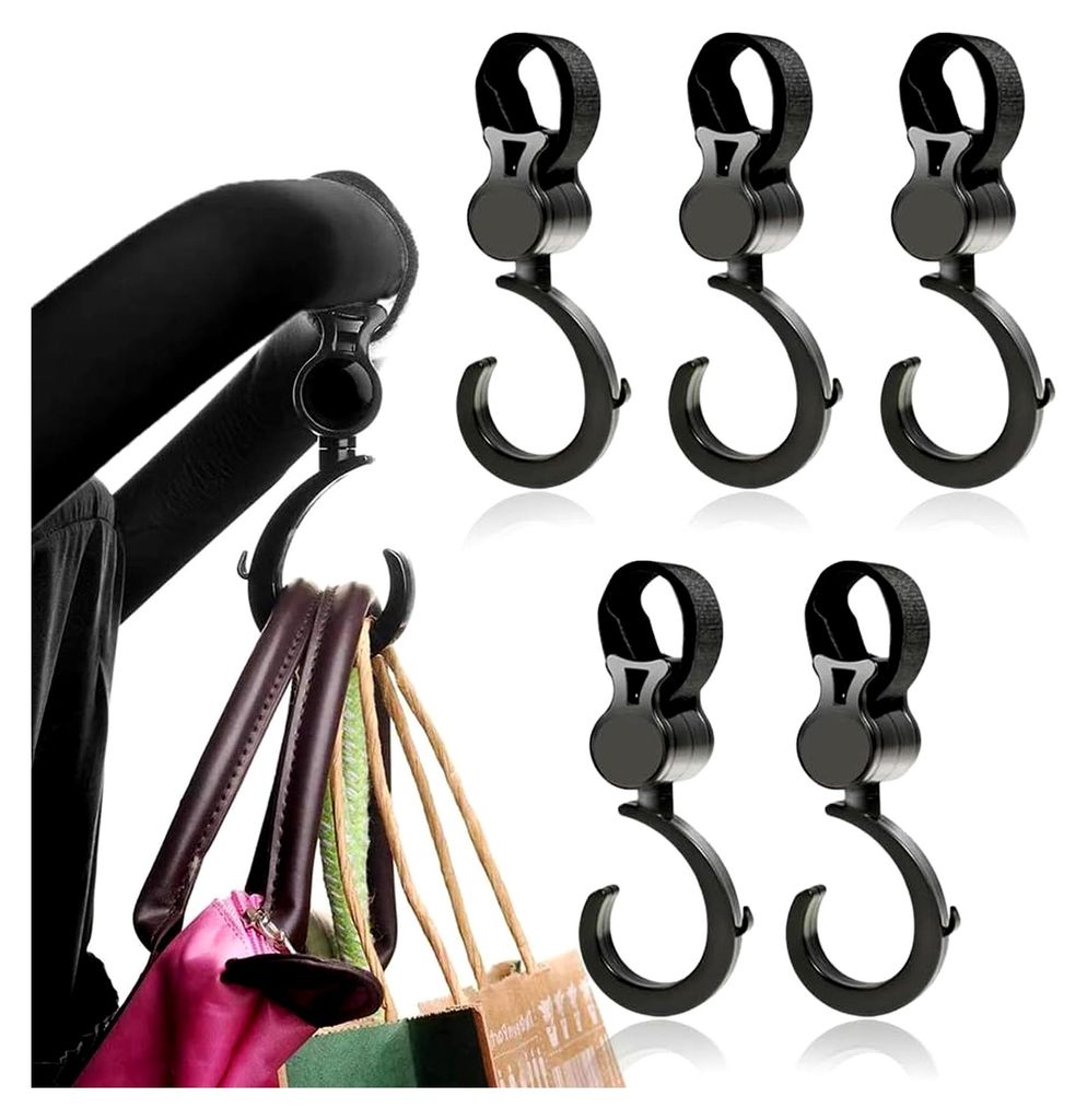 5 Stück Kinderwagenhaken, Taschenhaken für Buggy, Klettverschluss Haken für Handtaschen