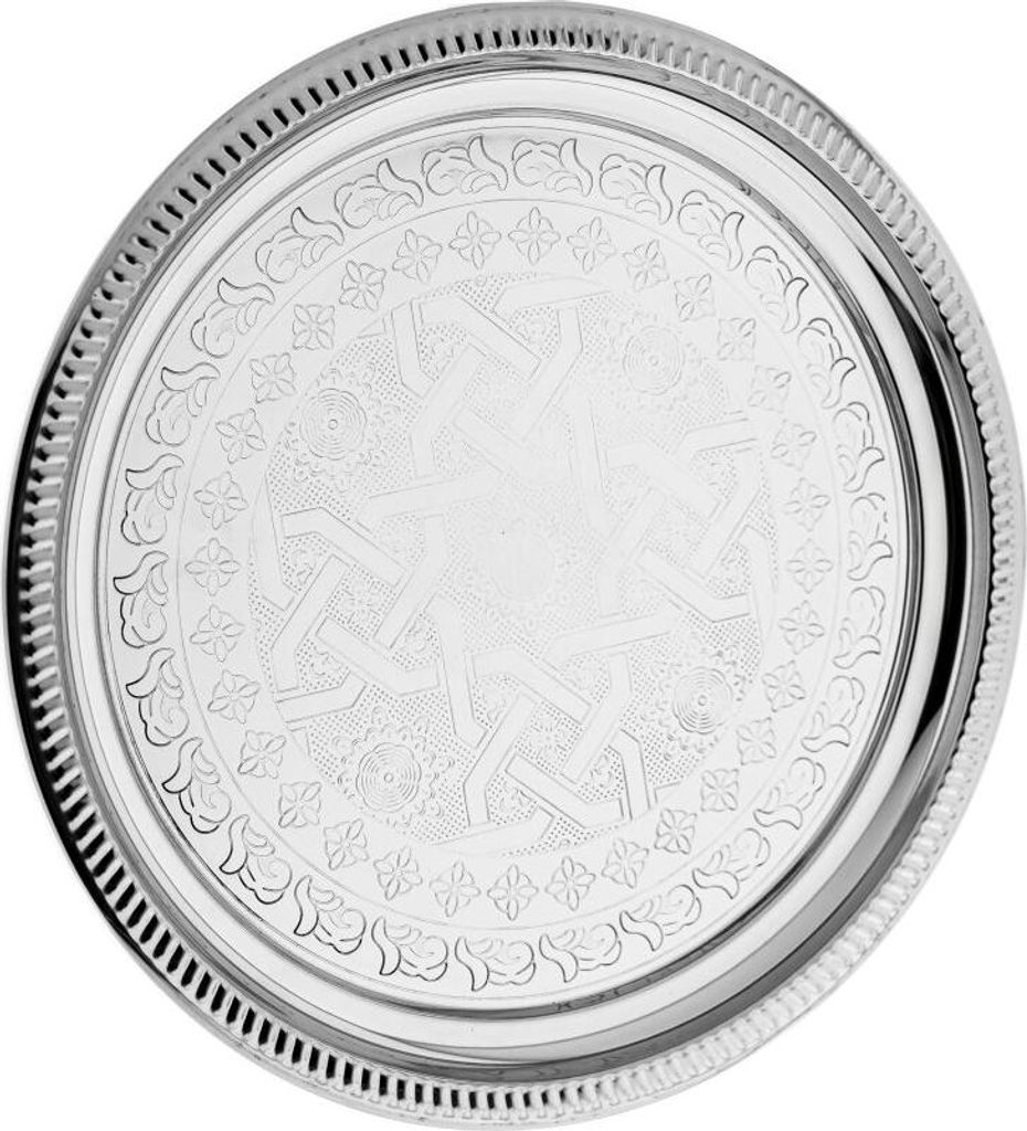 Vassoio da portata orientale - design rotondo in argento  Immagine del prodotto 