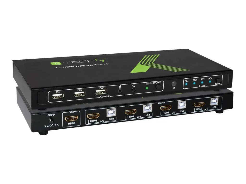 Commutateur HDMI 4 ports Techly noir pour partager écran et clavier 4K
