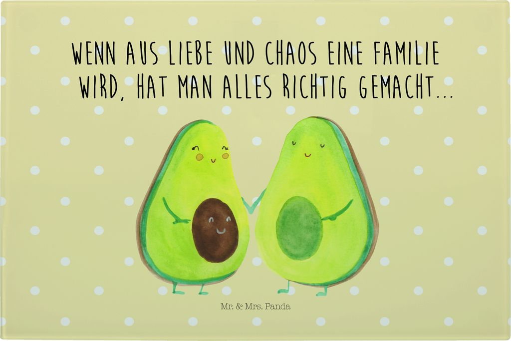 Mr. & Mrs. Panda Schneidebrett Avocado Pärchen - Gelb Pastell - Geschenk, Geburt, Vesperplatte, Frühstücksbrett, Kinder, Glas-Schneidebrett, Bab...
