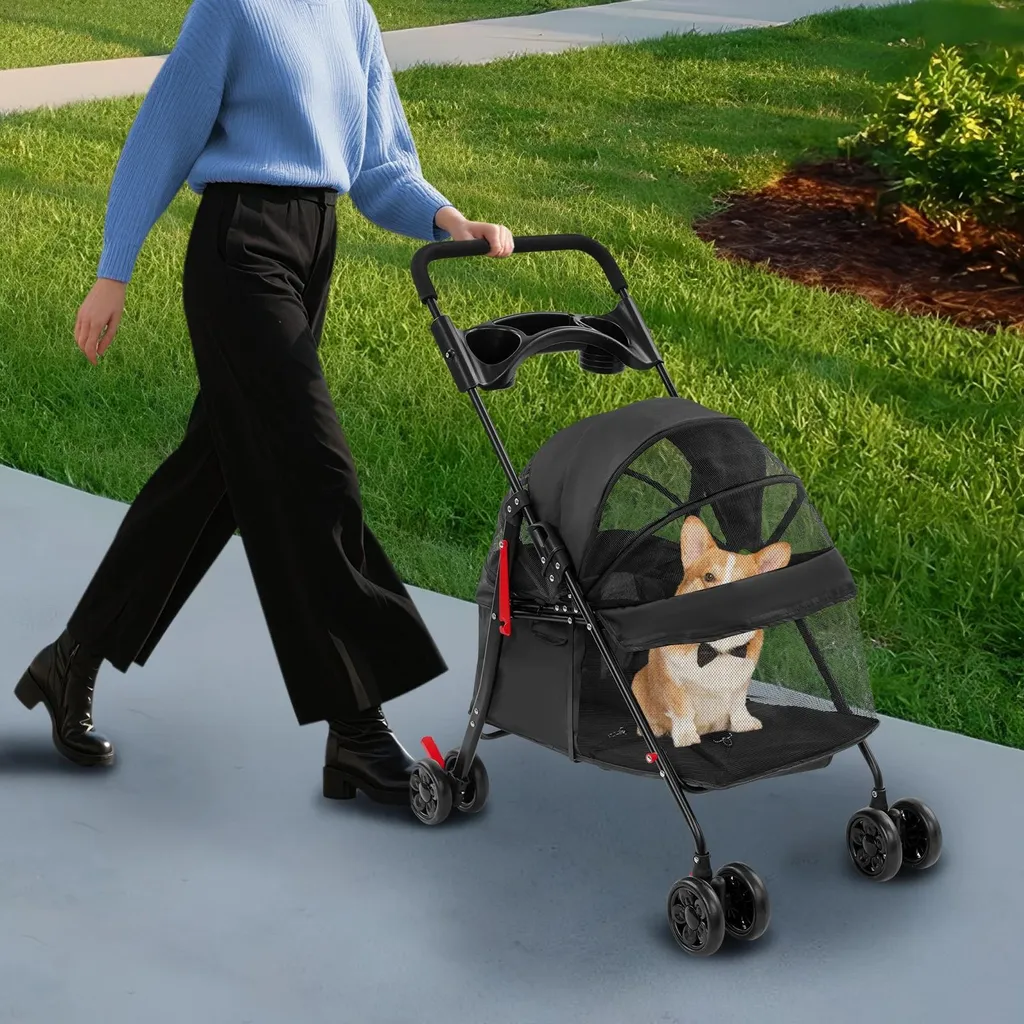 Poussette pour chien pliable pour animaux fatigués ou blessés noir 18kg - 3