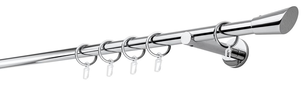 Gardinenstange auf Maß 20mm Rag 1-lauf Wandträger 12cm Farbe: Chrom, Größe: 150cm