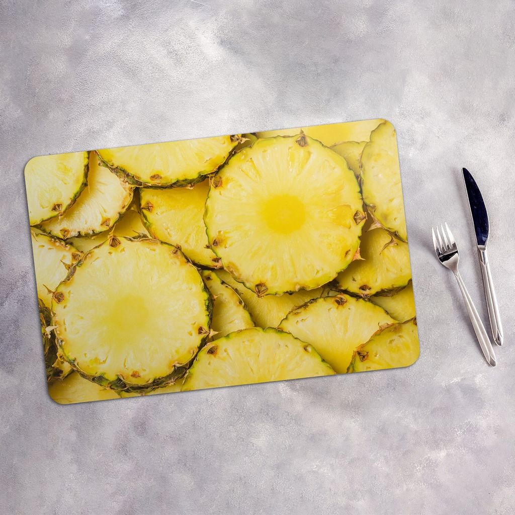 Tischset 4x45x30 cm + 10fi cm Platzset Tischmatte Platzmatte Untersetzer - Ananas saftig gelb