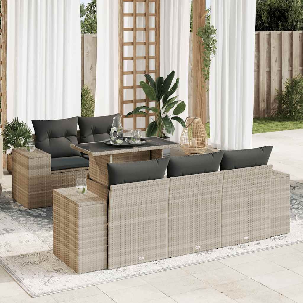 Maison Exclusive - 6-tlg. Garten-Sofagarnitur mit Kissen Hellgrau Poly Rattan