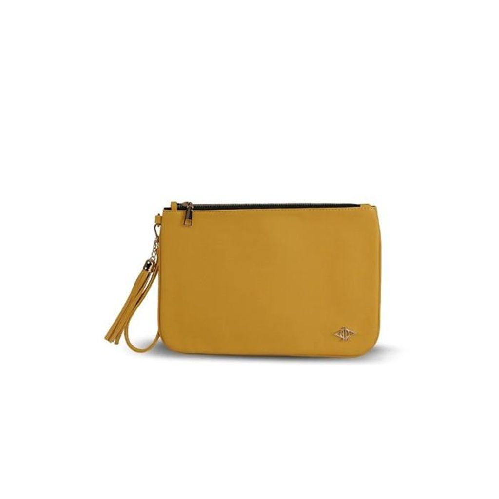 Dellel Yaya Clutch Tasche Gelb, Kompakte Damen Tasche mit Schlaufe und Quastenanhänger