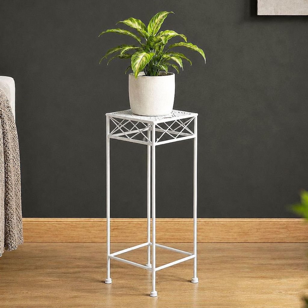 DanDiBo Blumenhocker Weiß Metall Eckig 50 cm Blumenständer Produktbild 