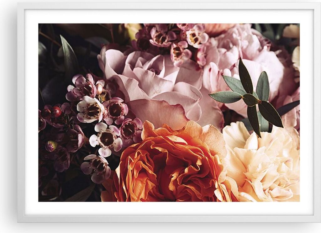 Gerahmtes Poster - Weißer Rahmen - Blumen Getreide Rosen - 70x50 cm - Wand Bild - Wanddeko - Wandbilder - Kunstposter - Wandposter - Bilderrahmen ...