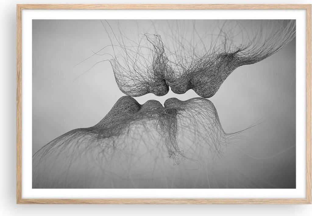 Gerahmtes Poster - Rahmen in heller Eiche - Kuss Liebe Paar - 91,5x61 cm - Wand Bild - Wanddeko - Wandbilder - Kunstposter - Wandposter - Bilderrah...