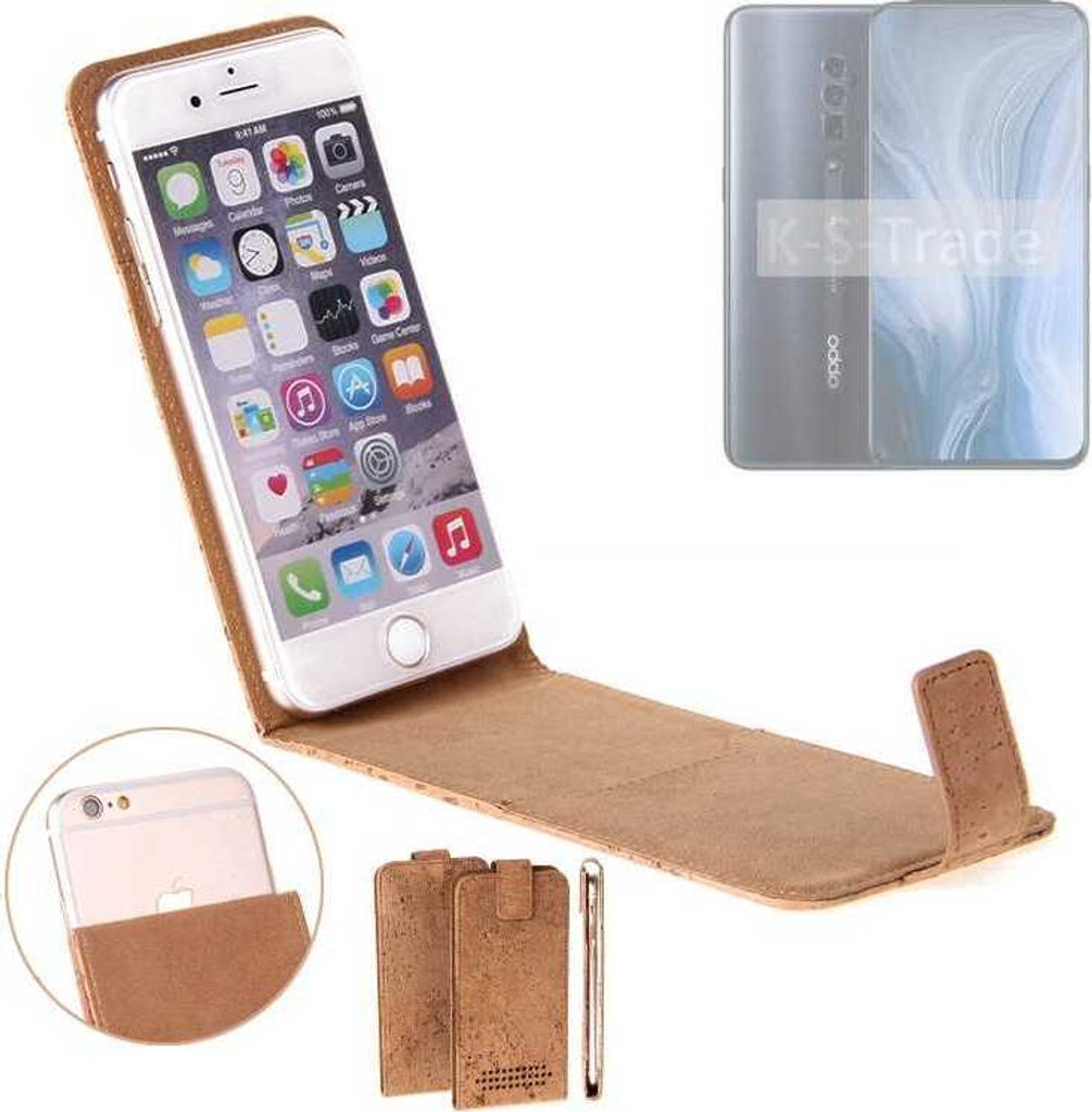 K-S-Trade Handyhülle kompatibel mit Oppo Reno10 Global Kork Hülle Flipstyle Case Schutzhülle Kork Case Hülle Flip cover Klapphülle Klapp, braun