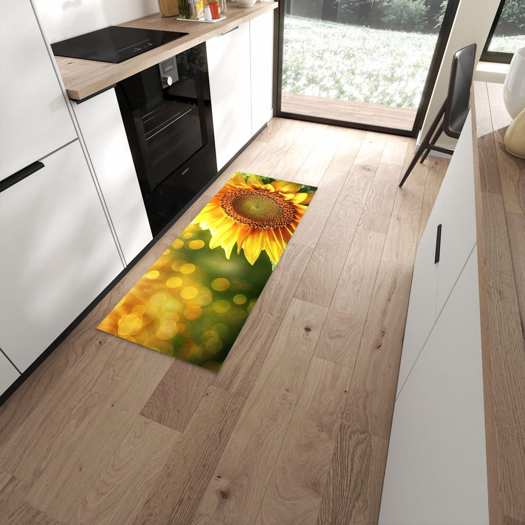 Küchenteppich 60x150cm rutschfest & abwischbar PVC Läufer - Sonnenblume Blüte