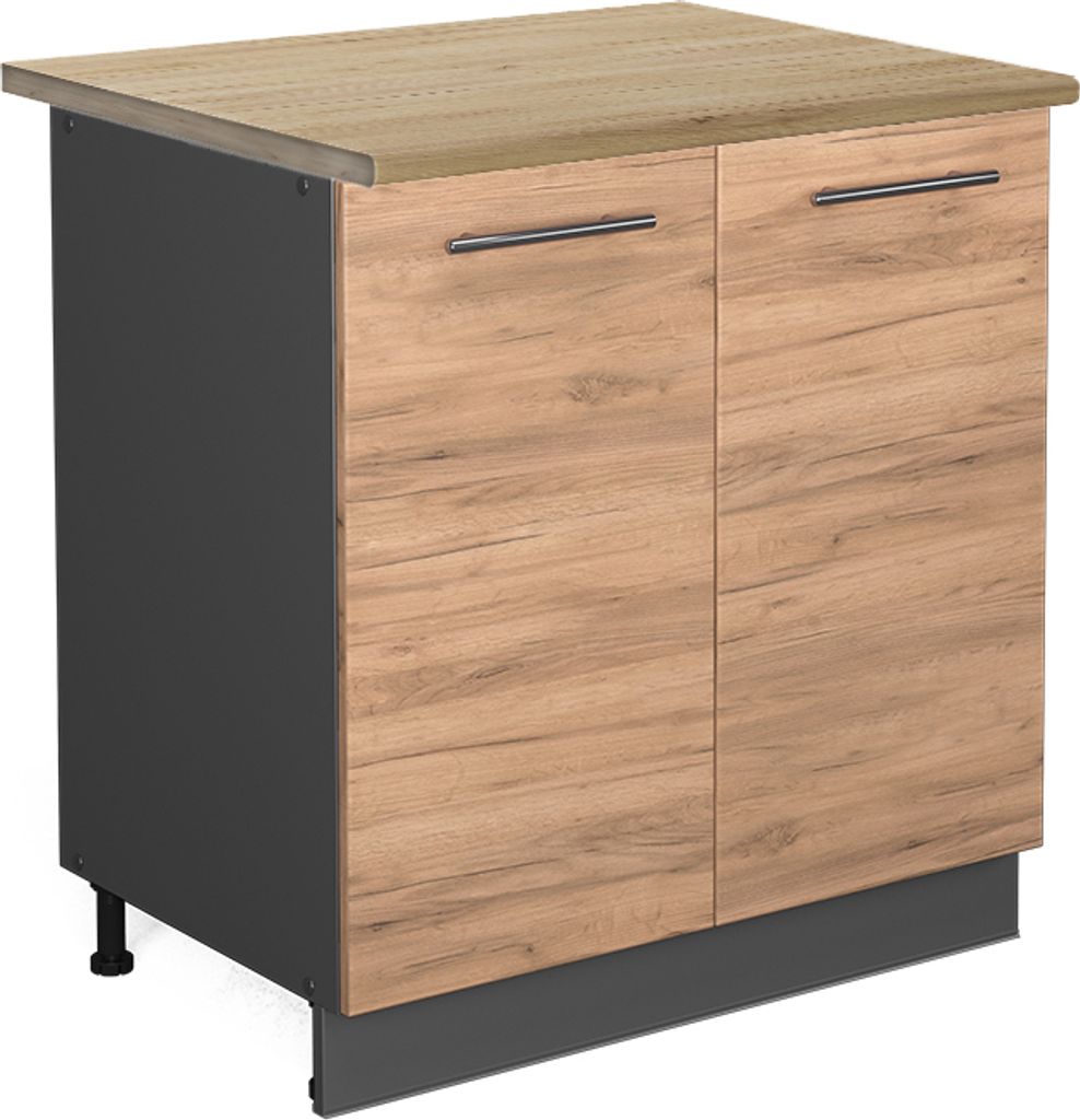 Spülenunterschrank Vicco Fame-Line Goldkraft Eiche 80 cm mit Regal, AP Eiche, Model 46273