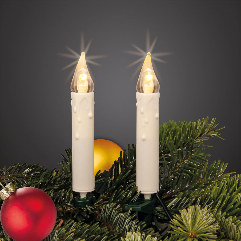 Lichterkette innen, 20 warm-weiße LED, Lichtlänge 570cm, Schaft weiß, Stecker