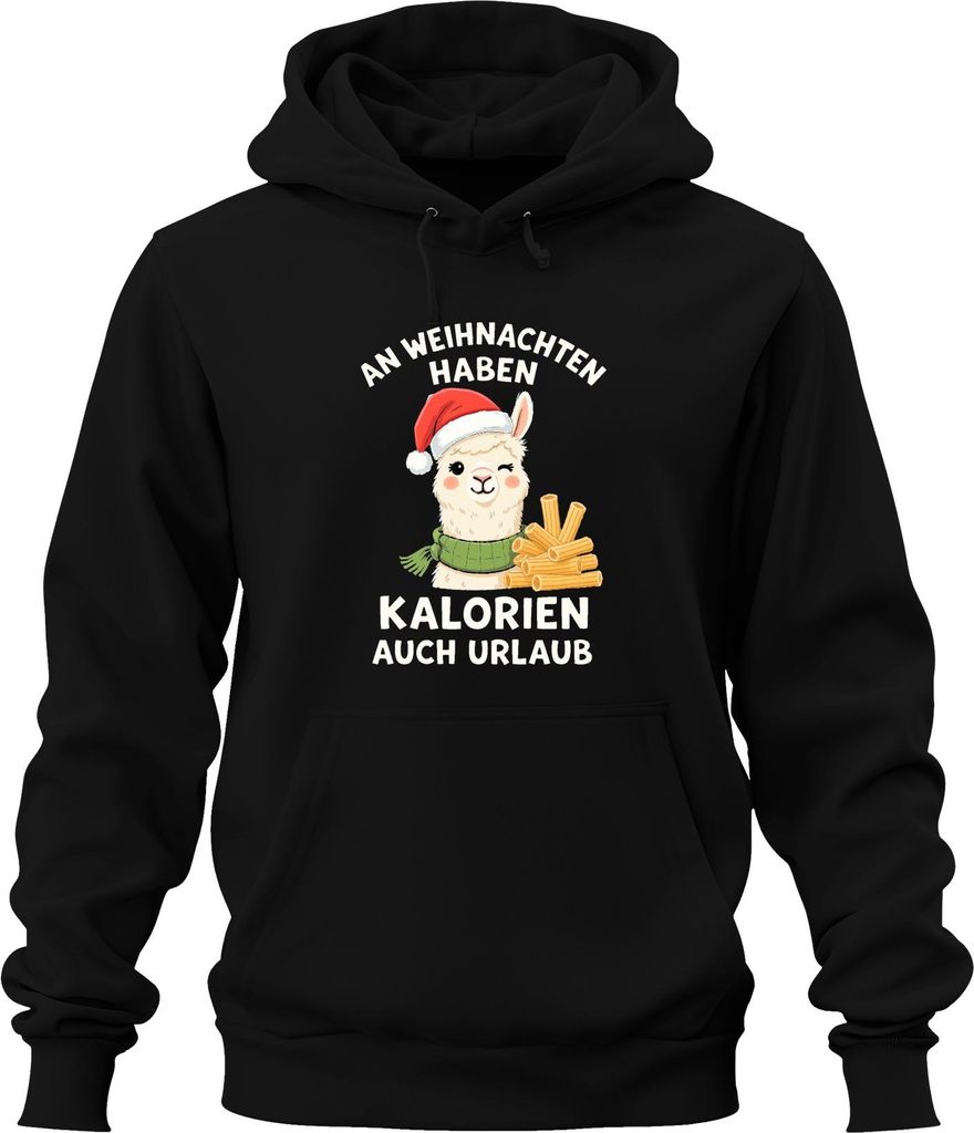 An Weihnachten haben Kalorien Urlaub Alpaka Lama lustig Uni Hoodie Kapuzenpullover, Schwarz, 3XL