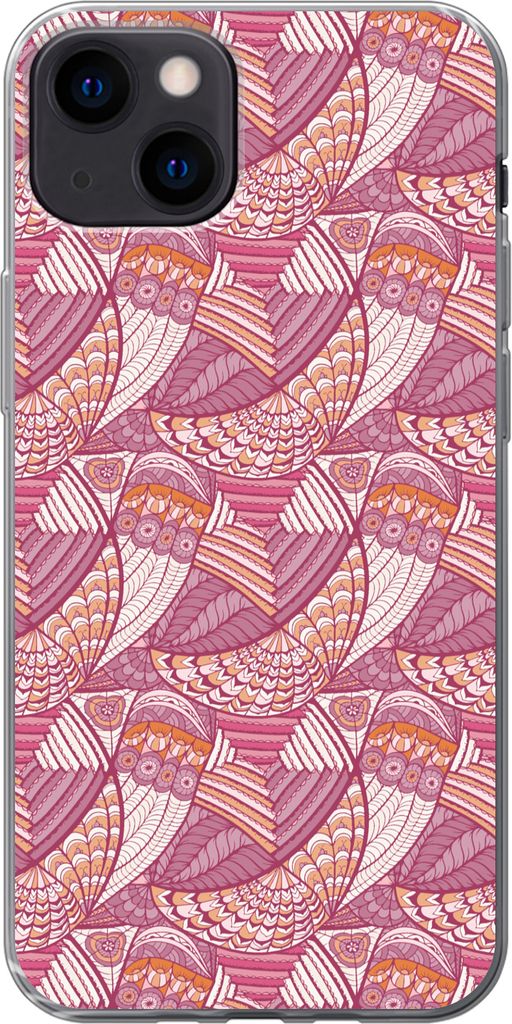 MuchoWow Handyhülle Schutzhülle Hülle für Telefoonhoesje iPhone 13 Mädchen - Federn - Rosa - Muster - Mädchen - Kinder - Kinder Silikon Sof...