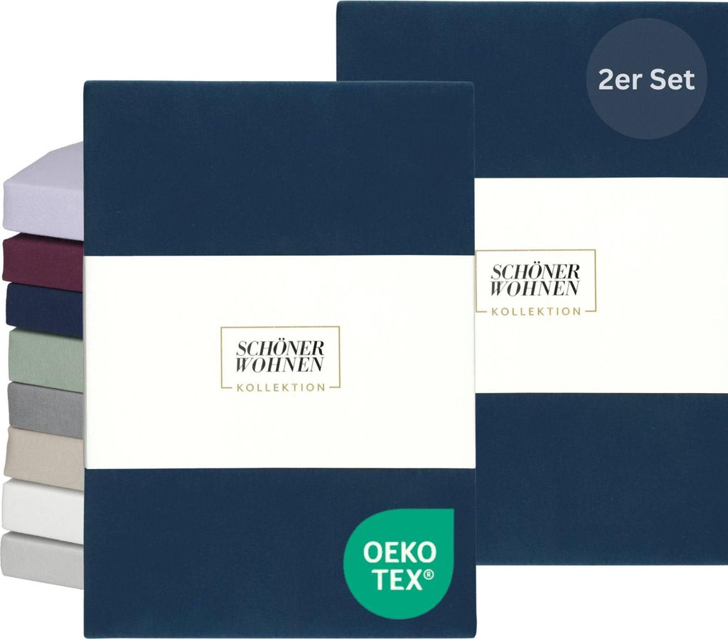 SCHÖNER WOHNEN-Kollektion Spannbettlaken BASIC Blau 100 x 200 cm - 2er Set